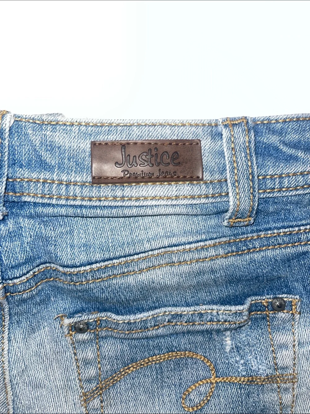 Justice Premium Girls Jeans Size 7S Slim - Light Wash Denim